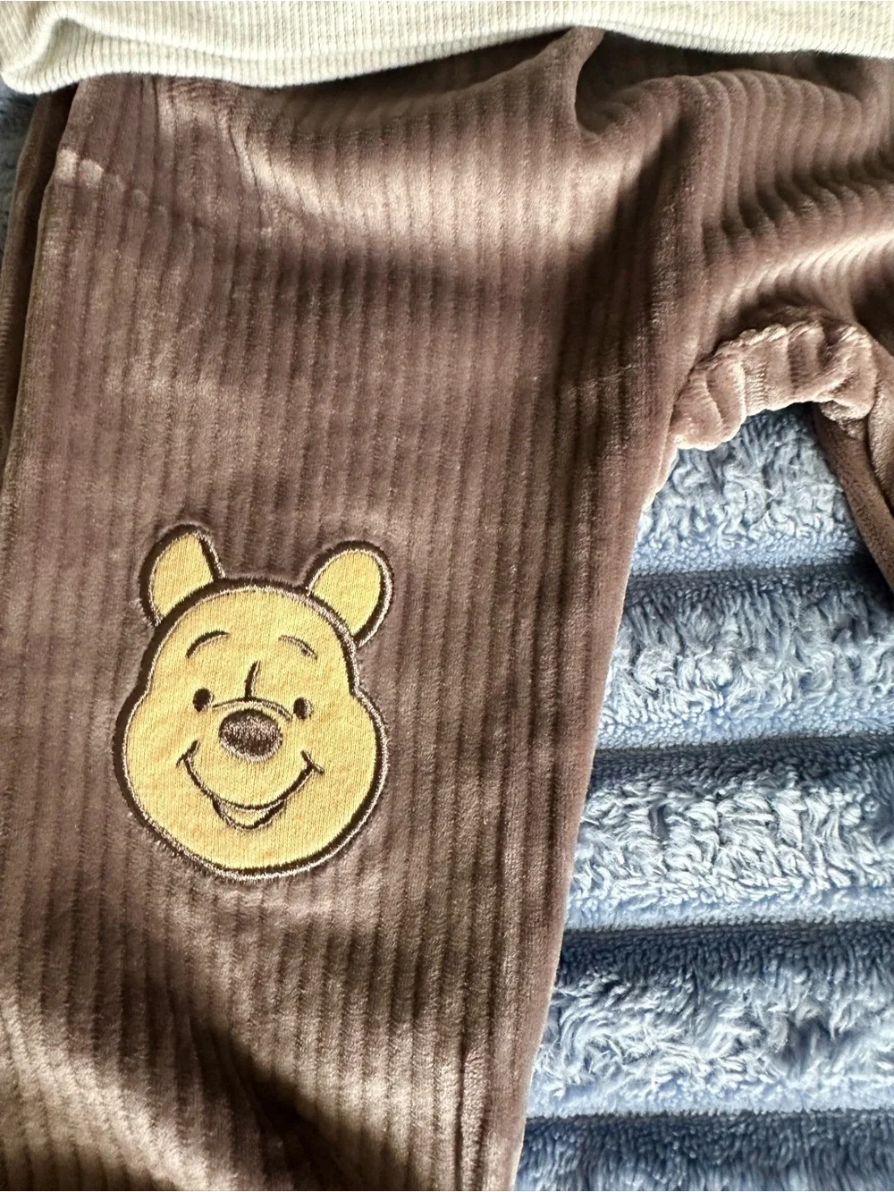 Disney Cream Fuzzy Pooh Sweatshirt & Brown Corduroy-Look Pants Set